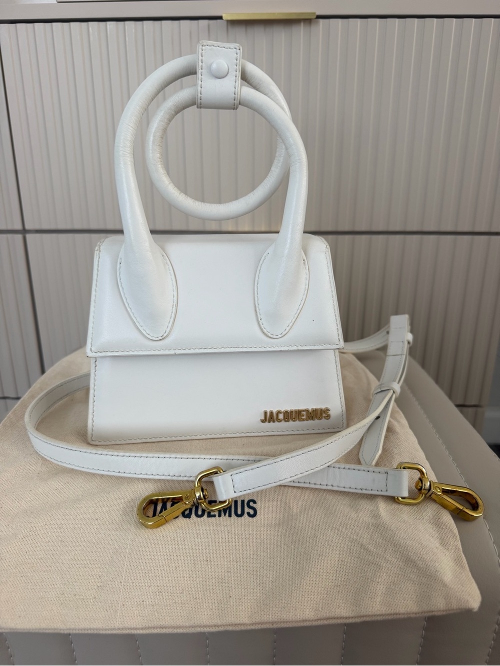Jacquemus White Le Chiquito Mini Top-Handle Bag with Gold Hardware